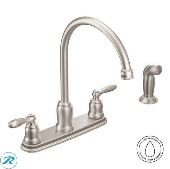 (1) New-Moen Caldwell Spot Resist Stainless Single Handle Deck-mount Kitchen Faucet with Sprayer ( Deck Plate Included ) ( Side Sprayer Included )