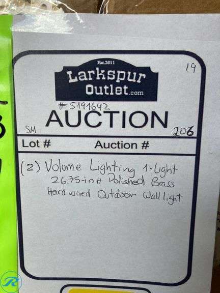 (2) New- Volume Lighting 1 -Light 26.75-in H Polished Brass Hardwired Outdoor Wall Light (total of 2) - Roller Auctions