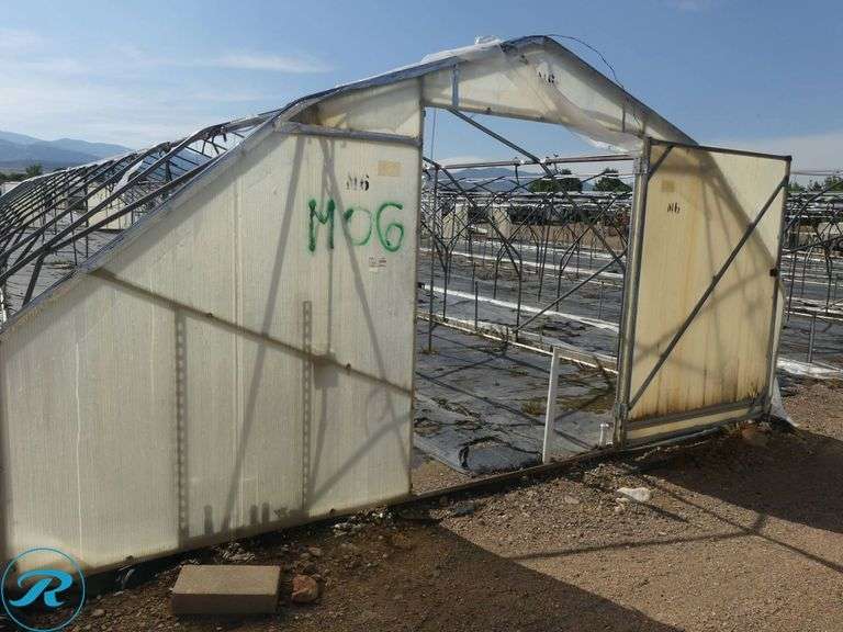 (2) Tunnel Hoop House Frames, 95′ x 17′, With Front and Rear Doors, 60″ x 76″ - Roller Auctions