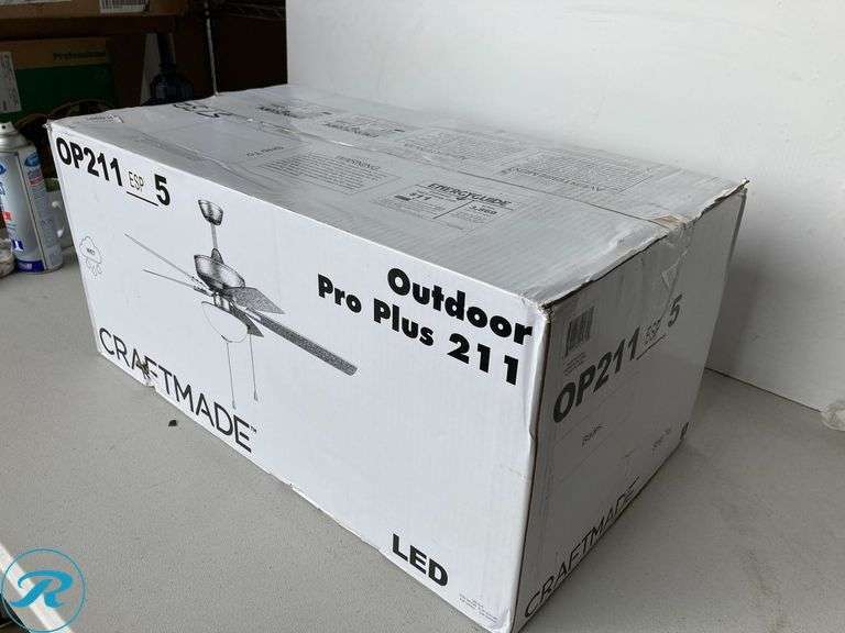 (1) New- Craftmade Outdoor Pro Plus 211 52-in Integrated LED Outdoor Downrod or Flush Mount Espresso with Espresso Blades Ceiling Fan With Light ( 5 -Blade ) - Roller Auctions