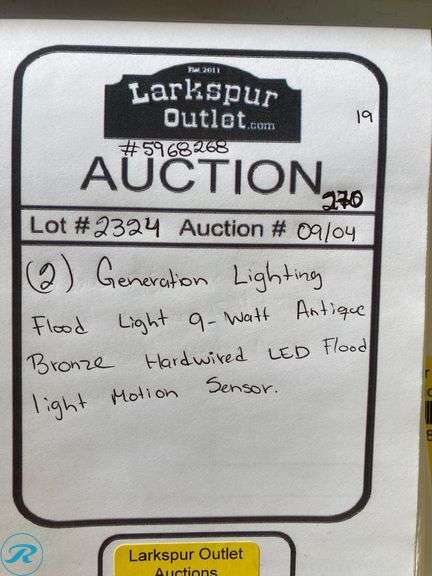 (2) New- Generation Lighting Flood Light 9 -Watt Antique Bronze Hardwired LED Flood light Motion Sensor (Total of 2) - Roller Auctions