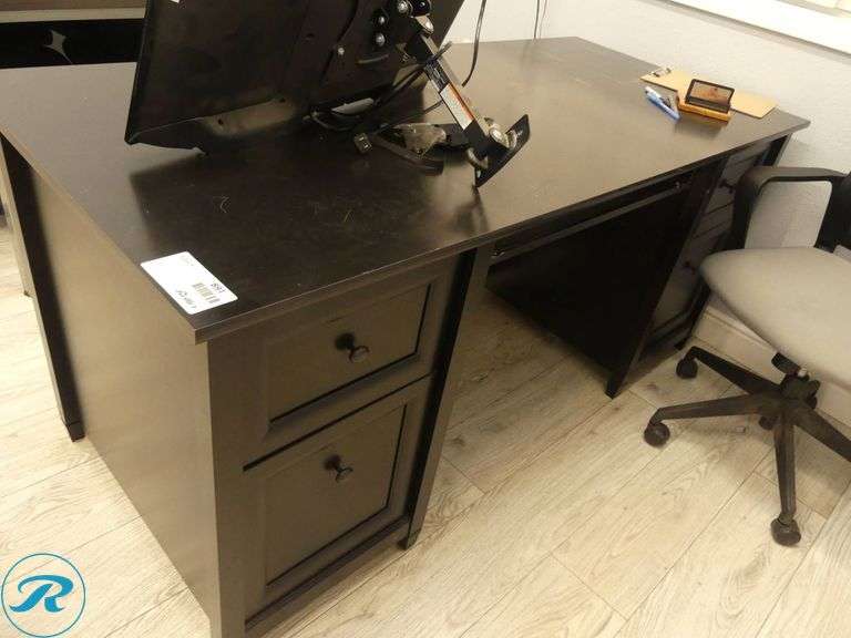 Double Pedestal Desk With Office Chair and Bookcase - Roller Auctions