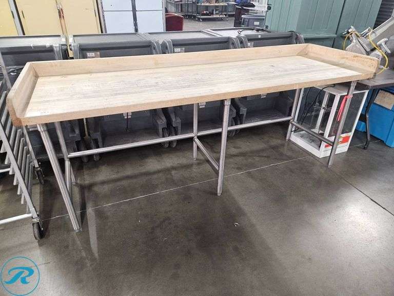 Block Rasied Table Butcher Block Table with Raised Edge and Stainless Steel Frame, 96″x30 ...