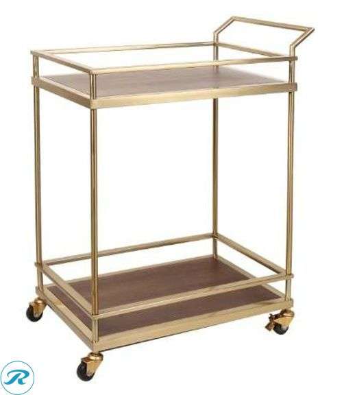 Origin21 Ezra Bar Cart in Gold Walnut Finish