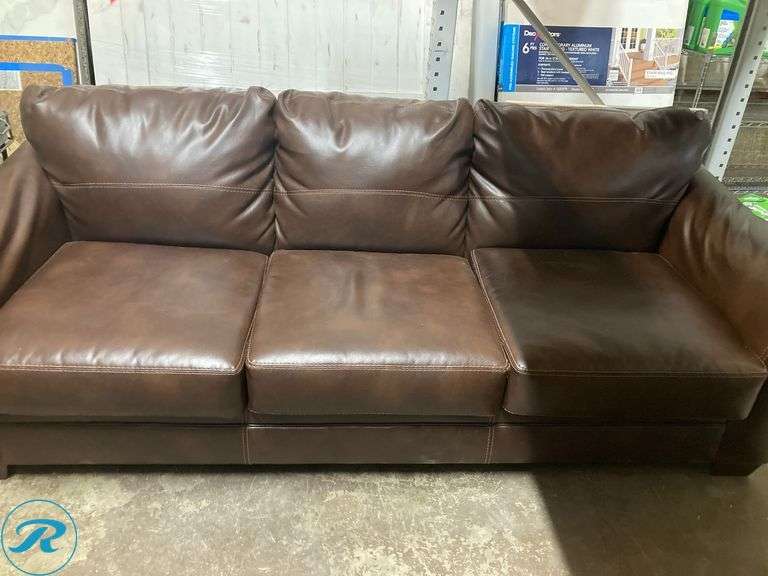 (1) Former Airbnb - Brown Leather Sofa 3 set (see photos) - Roller Auctions