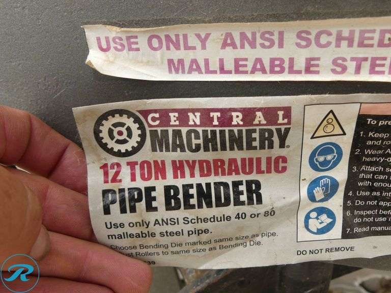 Central Machinery 12-Ton Hydraulic Pipe Bender - Roller Auctions