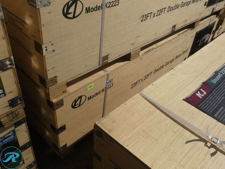 New KJ K2223 Double Garage Metal Shed, 23' x 22' x 13' High - Roller Auctions