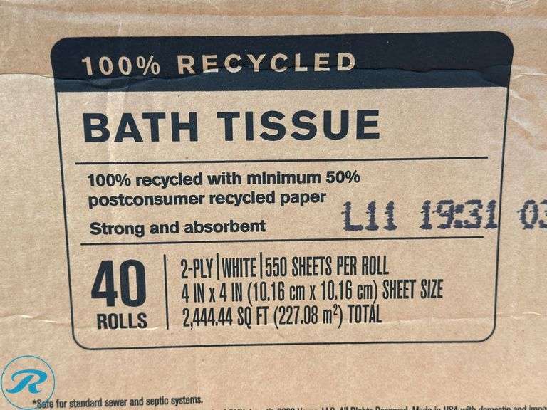 (2) Highmark® ECO 2-Ply Toilet Paper, 100% Recycled, 550 Sheets Per Roll, Case Of 40 Rolls- New/ Damaged Box - Roller Auctions