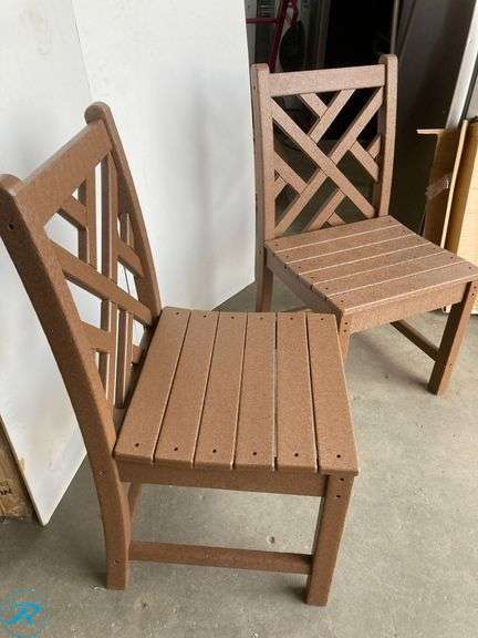 (2) New- POLYWOOD Chippendale Teak HDPE Frame Stationary Dining Chair with Slat Seat (all ready assembly) - Roller Auctions