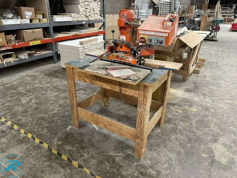 2002 Blum M51N053 Minipress Drilling and Press Machine, 220V With Workbench, 42″ x 29″ - Roller Auctions