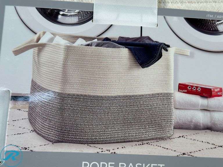 (2) Artesa Rope Basket- New; (1) Striped Bath Mat- Like New - Roller Auctions