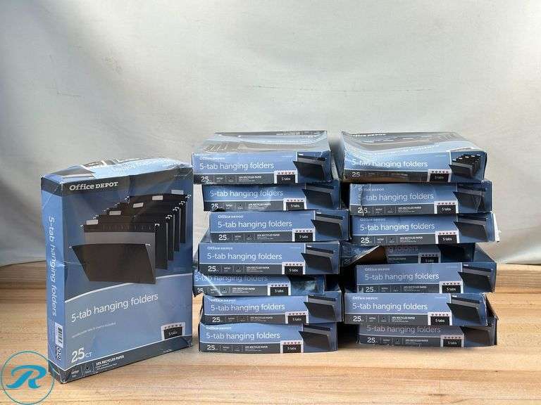 (15) Office Depot® Brand Hanging File Folders, 1/5-Cut, Letter Size, Black, Pack Of 25 Folders- New/ Damaged Boxes - Roller Auctions