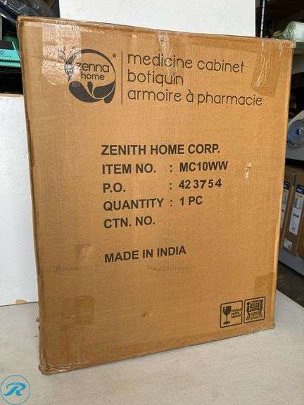 (1) New- Zenna Home 22.38-in x 27.19-in Surface Mount White Mirrored Rectangle Medicine Cabinet - Roller Auctions