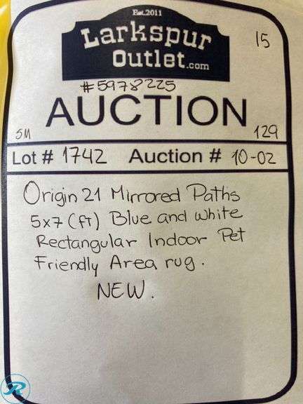 (1) New- Origin 21 Mirrored Paths 5 x 7 (ft) Blue and White Rectangular Indoor Pet Friendly Area rug - Roller Auctions