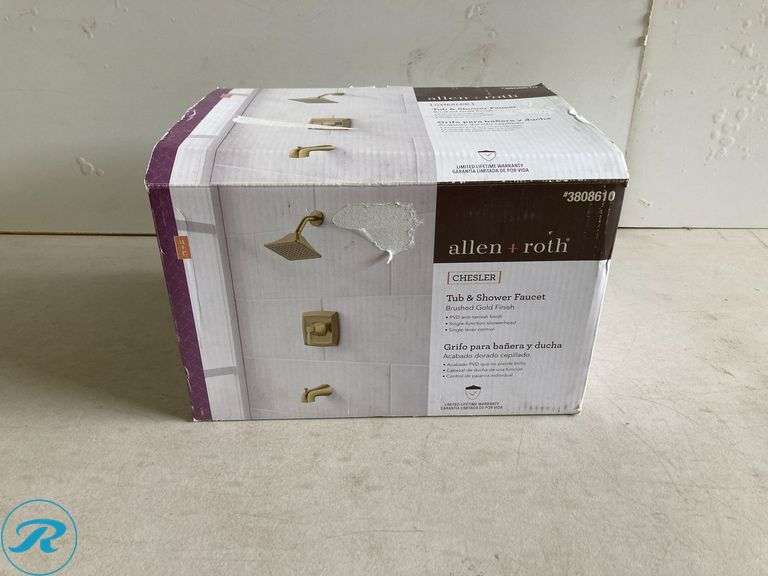 (1) New-allen + roth Chesler Brushed Gold 1-handle Single function 3.54-in Square Bathtub and shower Faucet with Valve - Roller Auctions