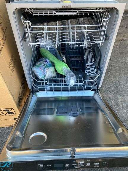(1) New- GE 24-in Top Control Built-in Dishwasher With Third Rack ( Fingerprint Resistant Stainless Steel ) ENERGY STAR, 50-Decibel Very Quiet Sound Level (some minor dents see photos) - Roller Auctions