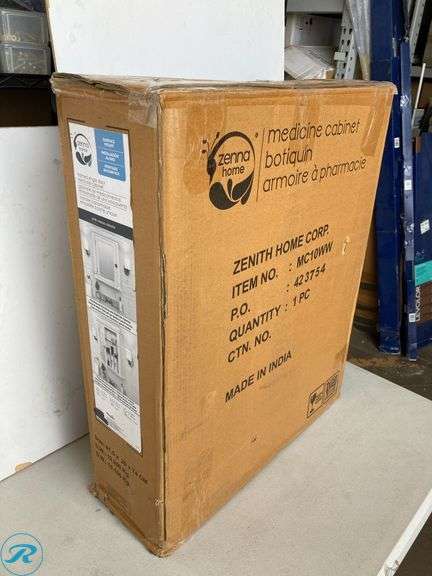 (1) New- Zenna Home 22.38-in x 27.19-in Surface Mount White Mirrored Rectangle Medicine Cabinet - Roller Auctions