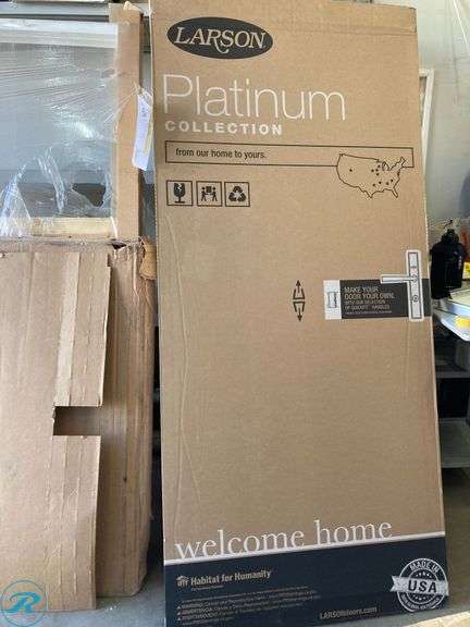 (1) New- LARSON Platinum Fullview 36-in x 81-in Black Aluminum Right-hand Outswing/Left Hinge Storm Door Full-view with Interchangeable Screen ( No handle ) - Roller Auctions