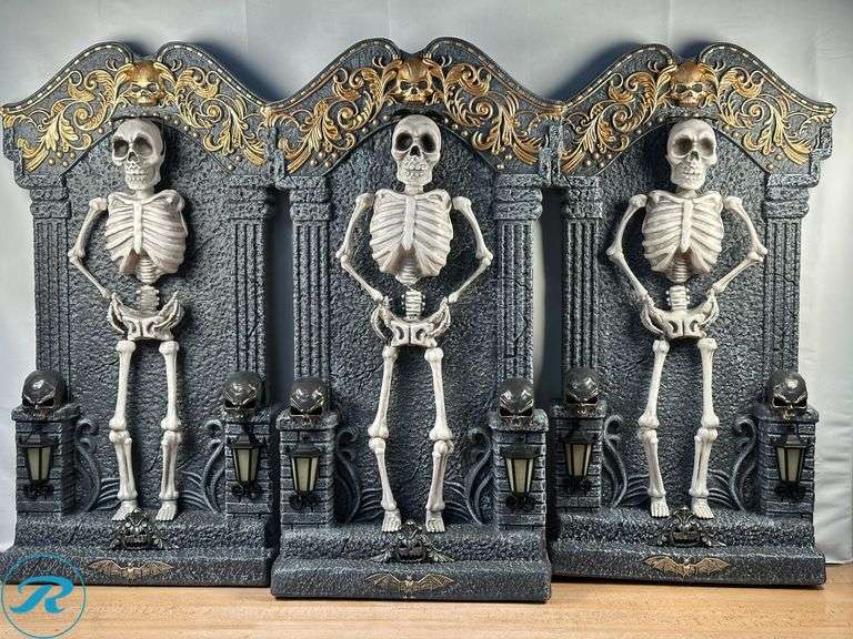 (3) Animated Tombstone with Skeleton- Used/ Not Functioning/ Damaged