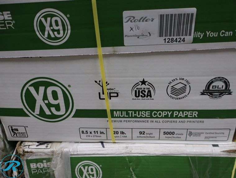 (16) Boise Paper X9 - 5000pc Per Case, 8.5" x 11", 92 Brightness, 20 Pounds - New/Damaged Box/Few Damaged - Roller Auctions