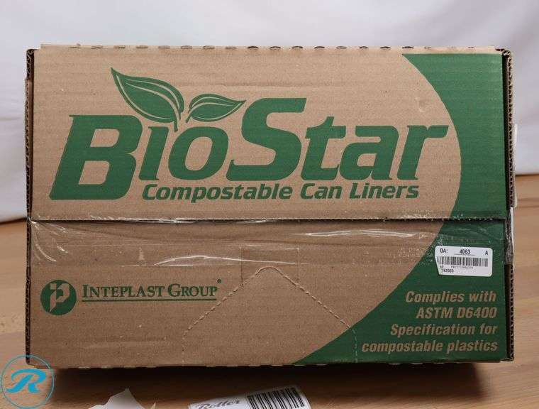 (3) BioStar BS45G 40-45 Gallon 1 Mil 40" X 46" Compostable Trash Can Liner - 100/Case - New - Roller Auctions