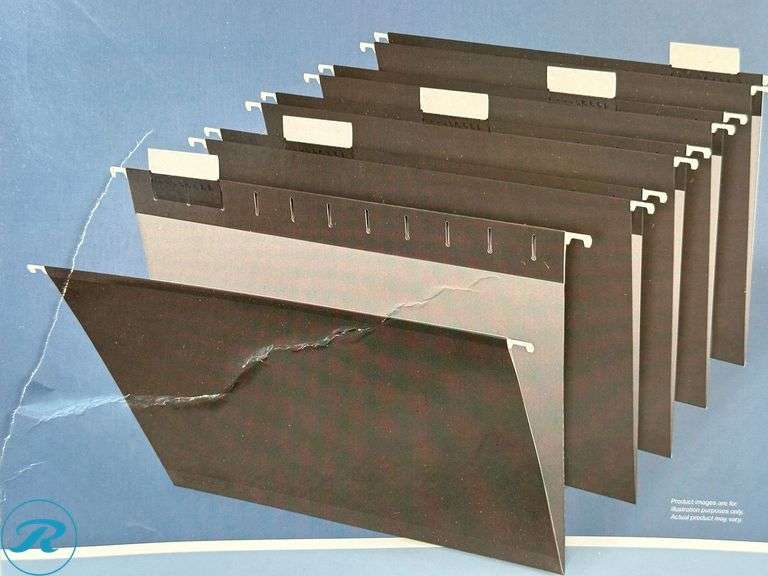 (12) Office Depot® Brand Hanging File Folders, 1/5-Cut, Letter Size, Black, Pack Of 25 Folders- New/ Damaged Boxes - Roller Auctions