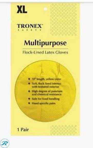 (2) Tronex Extra-Strength Multipurpose Flock-Lined Latex Gloves, X-Large, Yellow, Pack Of 144 Gloves- New - Roller Auctions