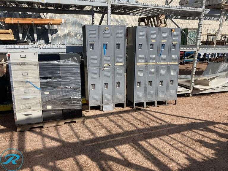 (8) Assorted File Cabinets and lockers 37" x 77" x 18" (file cabs all different sizes (some have dents and minor damage) See Photos) - Roller Auctions