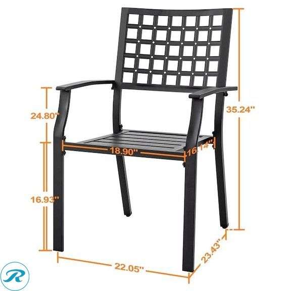 (4) New- Nuu Garden Patio Chairs Stackable Black Iron Frame Stationary Dining Chair with Solid Seat (total of 4 chairs) - Roller Auctions