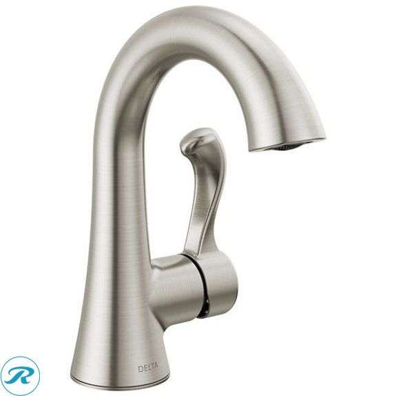 (1) New- Delta Esato Spotshield Brushed Nickel Single hole 1-handle WaterSense Mid-arc Residential Handle Bathroom Sink Faucet with Drain with Deck Plate