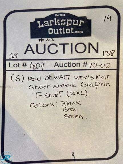 (6) New- DeWalt Mens knit short sleeve graphic t shirts (2xl) (black, grey, Green) See photos - Roller Auctions