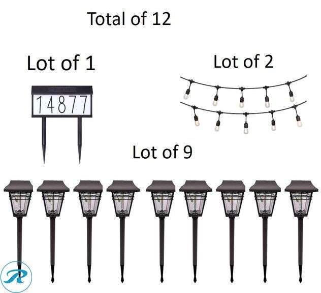 (12) New- (9) Led Pathlights (2) Solar String lights (1) LED Address ...