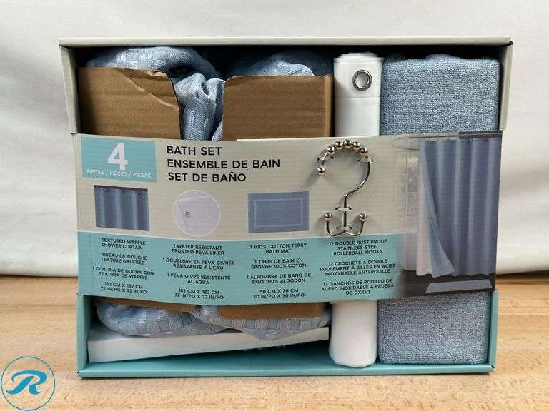 4-piece Bath Set, Blue- New/ Open Box, 4-piece Bath Set, Taupe- New/ Open Box - Roller Auctions