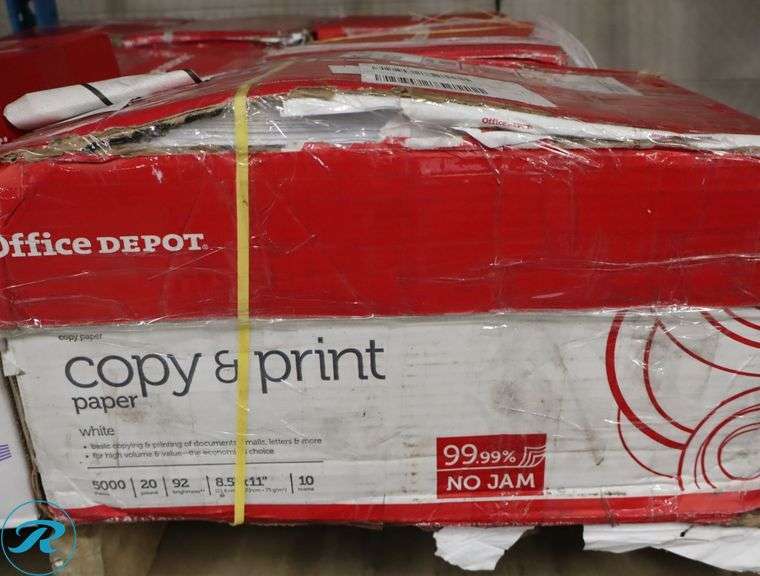 (8) Office Depot Copy Paper 5000pc Per Case, 8.5" x 11", 92 Brightness, 20 Pounds - New/Damaged Box/Few Damaged - Roller Auctions