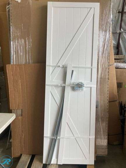 (1) New- RELIABILT Trident 48-in x 80-in White K-frame Prefinished MDF Closet Sliding Door ( Hardware Included ) (some stains in one of the doors see photos) - Roller Auctions