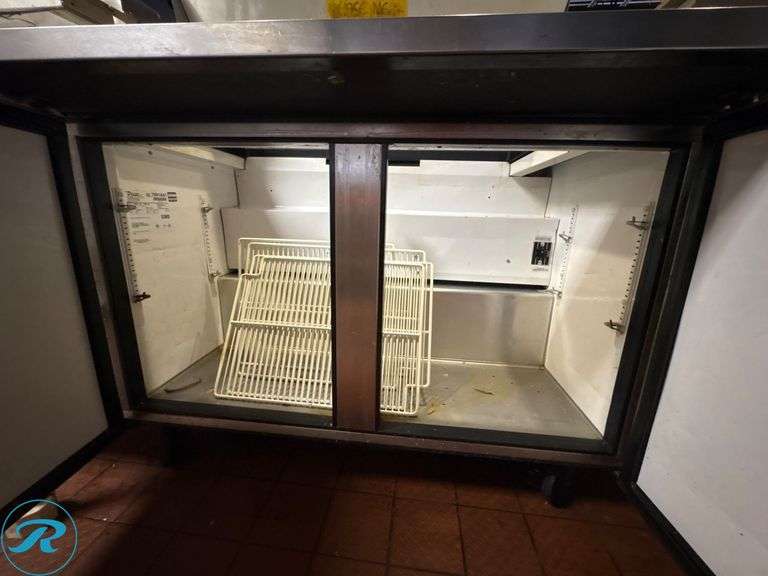 True TSSU-48-18M-B 2-Door Mega Top Refrigerated Sandwich Prep Table on Casters - Roller Auctions