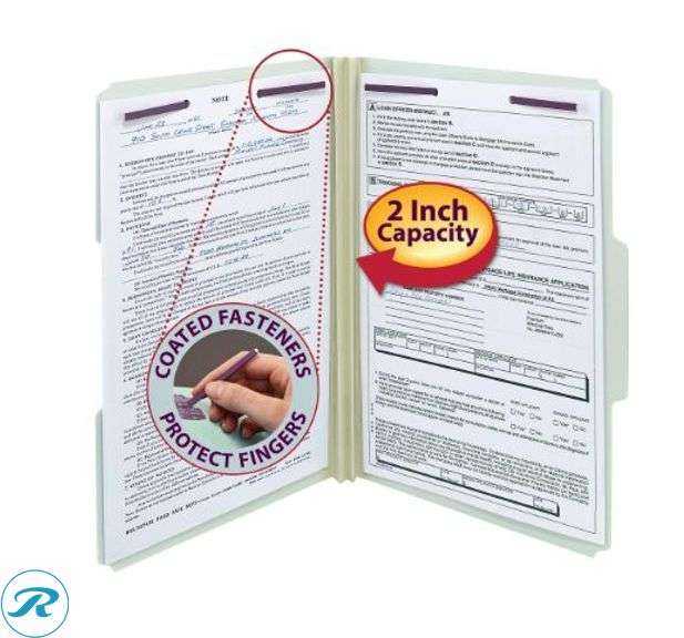 (2) Smead® Pressboard Fastener Folders With SafeSHIELD® Fasteners, 2" Expansion, Legal Size, 100% Recycled, Gray/Green, Box Of 25- New - Roller Auctions