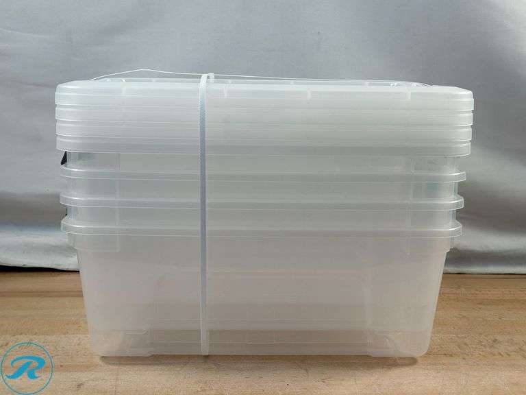 (1) Iris: 44 Qt Storage Container- New/ Cracked; Iris: 12.9 qt Storage Container, 4pk- New/ Missing Handles; (6) Instaview: 45qt Storage Containers- New/ (3) Missing Lids and Damaged Handles - Roller Auctions