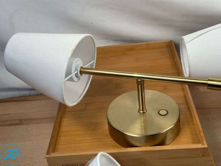 (6) Globe Electric Wireless Rechargeable LED Integrated Wall Sconce; Gold finish - Used/ Damaged Shades - Roller Auctions