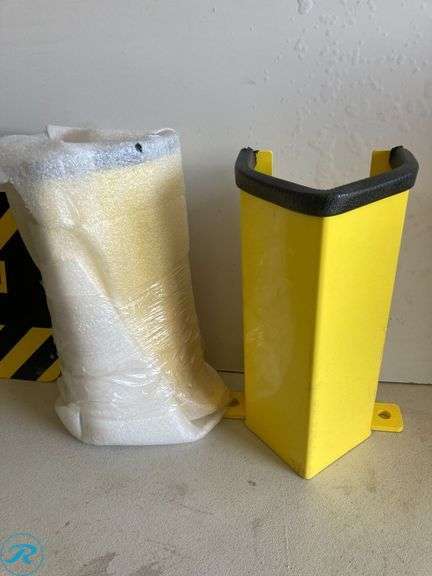 (Set of 2) Pallet of racking post guard protectors 12" and predrilled holes and caution sign - Roller Auctions