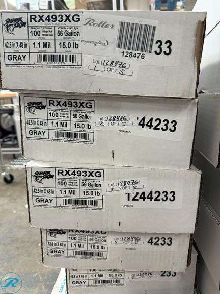 (5) Shark Skin Linear Low Density Can Liners, 56 gal, 1.1Mil, 42.5" x 48", Gray (Pack of 100) - New - Roller Auctions