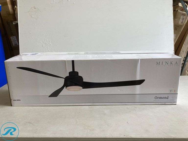 (1) New- Minka Ceiling Fan Co. Ormond 60-in Integrated LED Matte Black with Black Blades Ceiling Fan With Light - Remote Included ( 3 -Blade ) - Roller Auctions