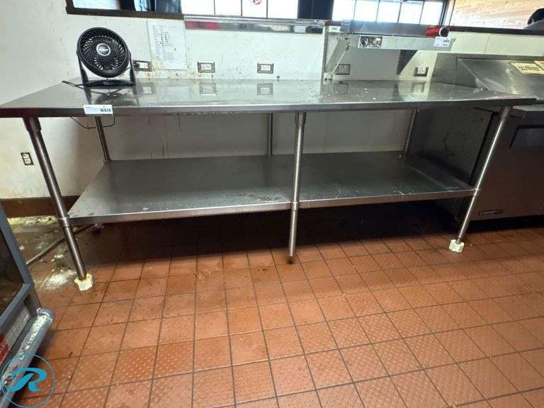 Stainless Steel Prep Table, 96” x 36”, Missing Adjustable Feet