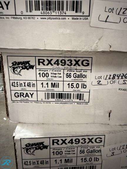 (5) Shark Skin Linear Low Density Can Liners, 56 gal, 1.1Mil, 42.5" x 48", Gray (Pack of 100) - New - Roller Auctions