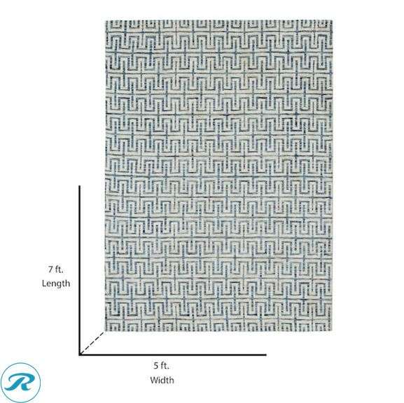 (1) New- Origin 21 Mirrored Paths 5 x 7 (ft) Blue and White Rectangular Indoor Pet Friendly Area rug - Roller Auctions