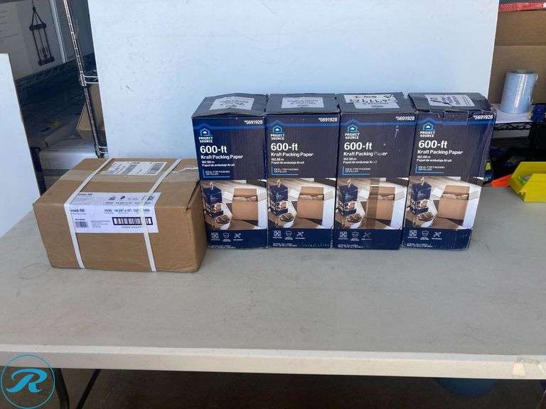 (5) New- (4) Project Source 12-in x 600-ft Packing paper (1) Elementree 1500 -Pack 11-in x 14-in Packing paper - Roller Auctions