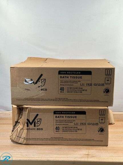 (2) Highmark® ECO 2-Ply Toilet Paper, 100% Recycled, 550 Sheets Per Roll, Case Of 40 Rolls- New/ Damaged Box - Roller Auctions