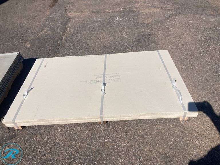 (23) New- (12) PermaBase Ultra Backer 3ft x 5ft x 1/4" waterproof cement backer board 1.0 sheet (some minor damage) (11) 3ft x 5ft x 1/2" Waterproof Fiber Cement backer Board 1.0 Sheet (some Minor damage See photos) - Roller Auctions