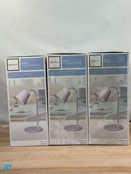(3) Realspace™:  Kessly LED Desk Lamp With USB Port, 17"H, White- New
