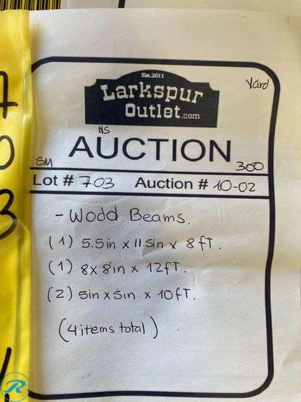 (4) Wood Beams (1) 5.5" x 11.5" x 8ft (1) 8" x 8" x 12ft (2) 5" x 5" x 10ft - Roller Auctions